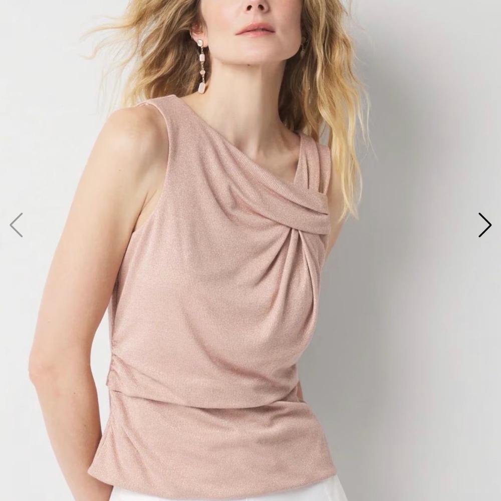 White House Black Market Metallic Twist Shoulder Tank Top